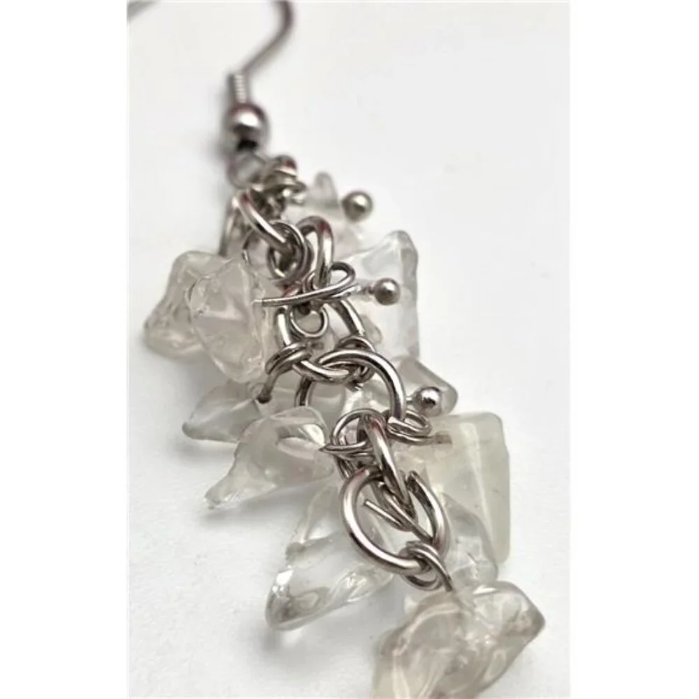 Clear Quartz Chip Necklace Earrings Set Natural Crystal Statement 21 In Adj.
